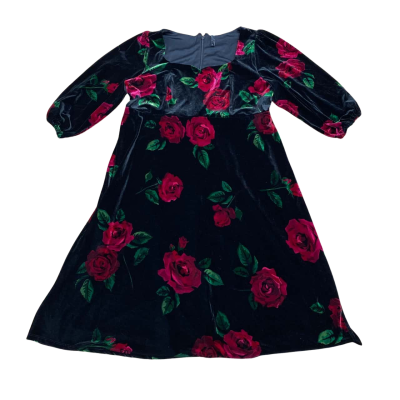 Taking Shape  Size 14  / Plus Size Velvet Rose Floral Dress / Party Dress Black  / Floral 