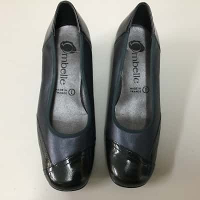  Ombelle Womens  Size 37 Navy & Black Leather Heels 