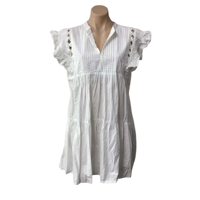 Piper Womens  Size 14 White Short Sleeve Mini Dress with Pin-tuck Details
