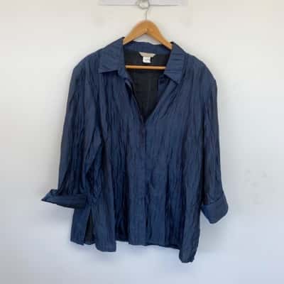 Noni B Metallic Blue Crinkle Taffeta Fabric Long Sleeve SHirt  Size XL 