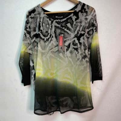 Picadilly Womens  Size L 3/4 Sleeve Shirt Black  / Green 