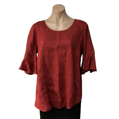 Suzannegrae Womens Size 12 Dark Red Linen Short Sleeve Top