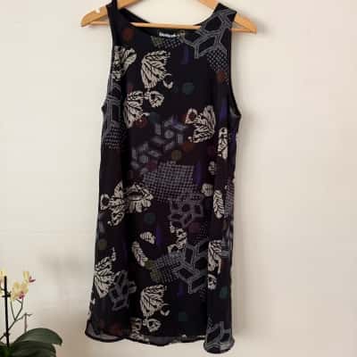 BNWT**Desigual.  Short Sleeveless Black Patterned Dress