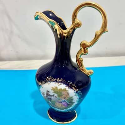 Limoges Castel Blue 22ct Gold Trim Vase Made in France 