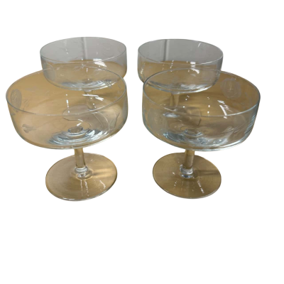 Set of 4 Crystal Coupe Champange Glasses with Flower Detail