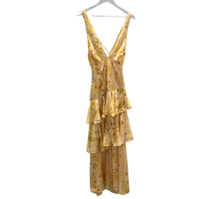 Brand New! Saints + Secrets Women's Size 10 Yellow Floral Bella Layered Chiffon Maxi Dress
