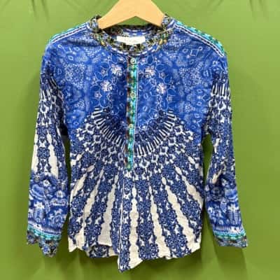 Camilla Girls Long Sleeve Top Size 4 Blue 