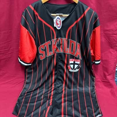 AFL Men's  Size M St Kildas Saints Slugger Baseball Shirt Black  / Red 