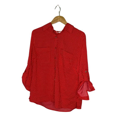 Noni B Womens  Size 10 Short Sleeve Shirt Polka Dot / Red / White 