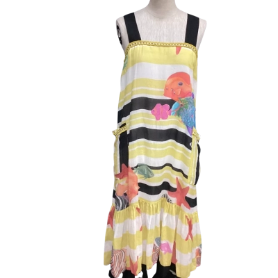 Cooper Womens  Size M Shoestring Strap Dress with Fish Print Black  / Yellow 