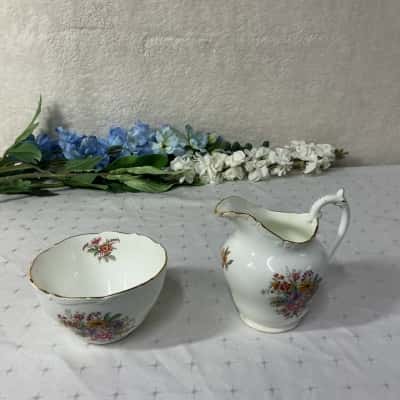 Vintage Coalport "Fragrance" Bone China Open Sugar Bowl & Milk Jug