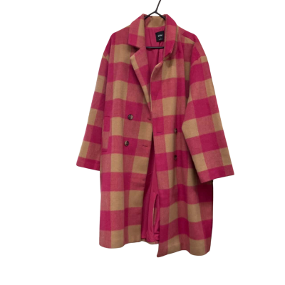 Sportsgirl Womens Long Checked Pink/Brown Coat Size 18