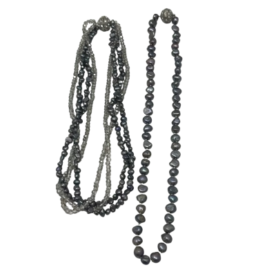  Pearl and Faceted Womens Beaded Necklace x2