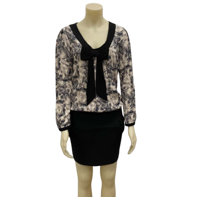  Womens  Scarlet Roos Size 1 Long Sleeve Dress Black  / Blue / Pattern 