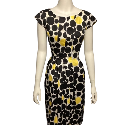  Womens BNWT  Size 12 Cocktail Dress Black  / Polka Dot / White / Yellow 