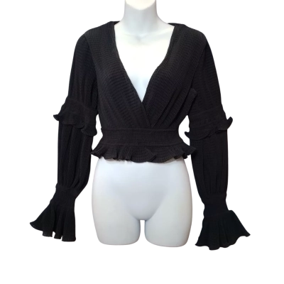 Keepsake Women's Size 8 Black Long Sleeve Ruffled Crop Top  