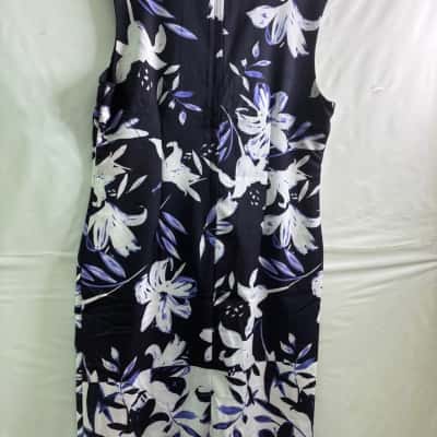 Liz Jordan / Noni B Womens  Size 18 Midi Dress Floral / Navy Blue / Pattern / White BNWT