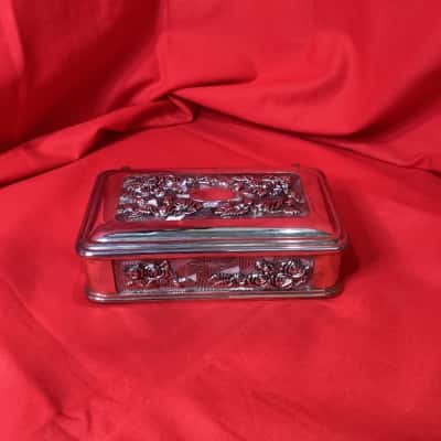 Large Antique Style Rose Embossed Silver Plated Jewellery Casket Box