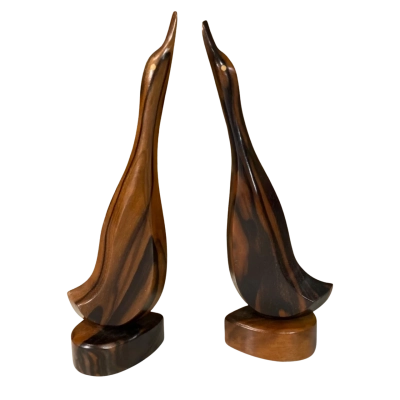 Set of 2 Wooden Teak Birds