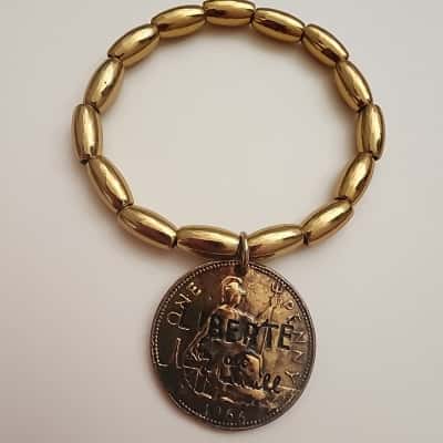 Cat Hammill Womens "Liberte Coin" Bracelet Distressed Gold Alloy