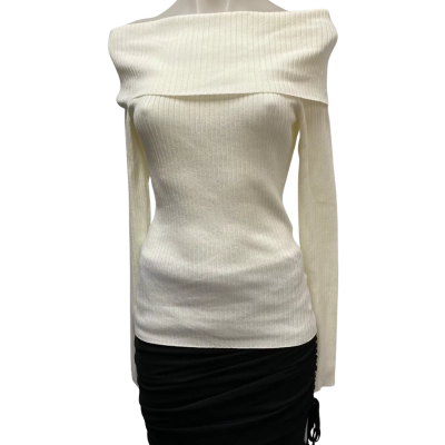 Nude Lucy Krishna Off-shoulder Rib Knit Womens  Size S Jumper Off White 