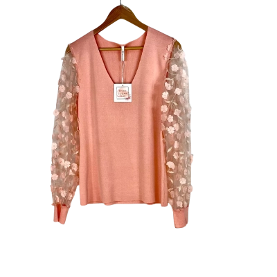 Spicy Sugar - Pink Andrea Knit Top with Sheer Sleeves (Size 16)