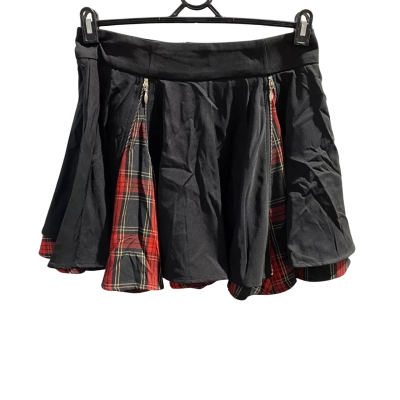 Punk Rave Womens  Size S A-Line Skirt Black  / Red  Tartan Panels Under Zippers