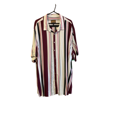 Johnny Bigg Mens  Size 6XL Short Sleeve Shirt Maroon / Pink  / Striped / White 