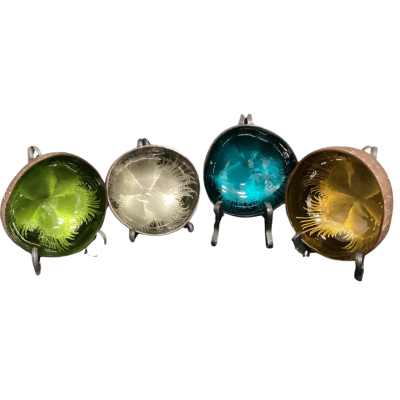 4 Natural Coconut Bowls Smooth Enamel Inside