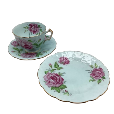 Vintage Aynsley Cabbage Rose Trio Baby Blue    (CAB)