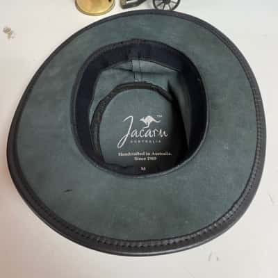 Mens Medium Black Jacaru Australia Handcrafted Leather Hat 