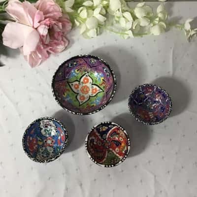 Handmade Multicoloured Pattern Ceramic Turkish Bowls (x 4)