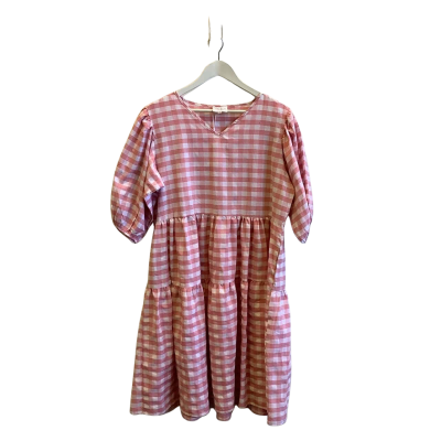 Brand New Cali & Co Womens XXL Short Sleeve Midi Dress Pink Checkered