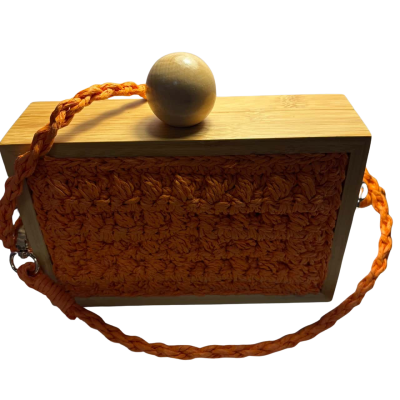 Unique Straw and bamboo orange purse 