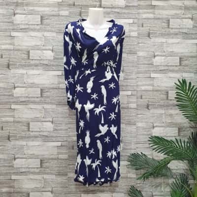  Womens  Size 22 Long Sleeve Dress Navy Blue / White 