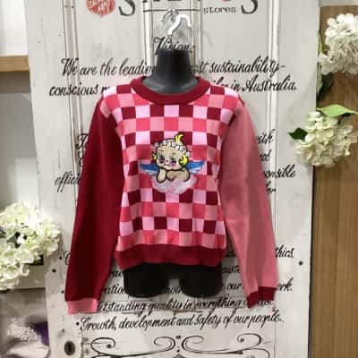 Dangerfield Brand! ON TREND PREPPY STYLED CROPPED CHECKED JUMPER! NWOT Womens  Size 16 Crew Neck Jumper / Cropped Jumper Checked / Pattern / Pink  