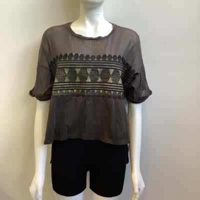 Sass & Bide Womens  Size S Embroidered Patch Top Black / Gold
