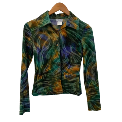 Nitsa Womens  Size 10 / M Button Up Top / Long Sleeve Top Green / Multicoloured 