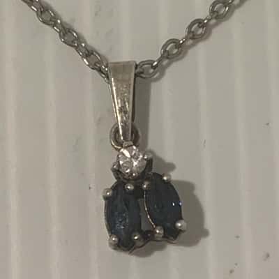 Sterling Silver Drop Pendant - Sapphires & Cubic Zirconia