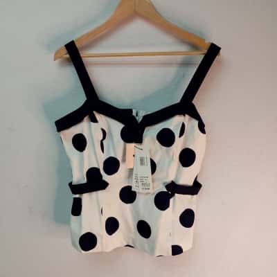 Review Womens  Size 14 Off-the-shoulder Top Blue / Polka Dot / White 