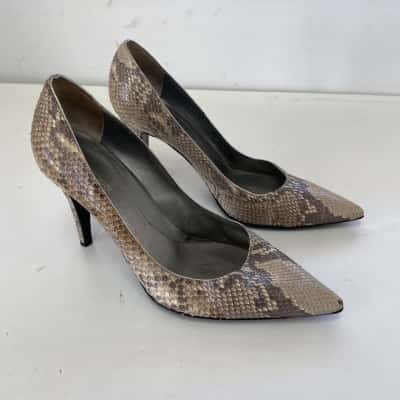 Sergio Rossi Silver Animal Print Heels Shoes Size 36.5 