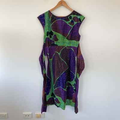 Hello Chook Green Purple Pattern Sleeveless Midi Dress  Size 12 
