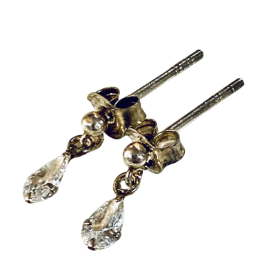 Clear Stone Droplets on Silver Stud Earrings (925)