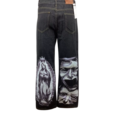  Mens Wide Leg Jeans Black (Size L)