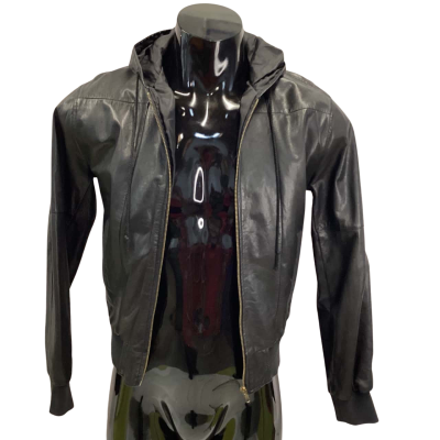  Mens Leather Jacket hooded & Zipper Front Small 