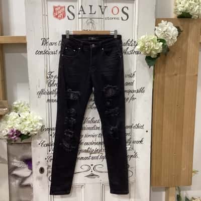 AMIRI BRAND JEANS! LEATHER LABEL ACCENTS! Womens  Size 29 Straight Leg Jeans Black  