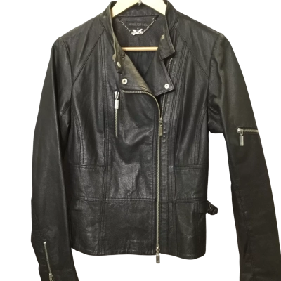 Forever New Womens  Size 12 Leather Biker Jacket Black  
