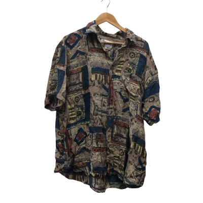 Vintage Whitby Mens  Size XL Short Sleeve Silk Shirt Multicoloured 
