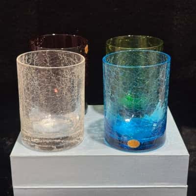 Set of crackled textured glass tumblers