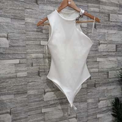 Zara Womens  Size S Bodysuit Silver / White 